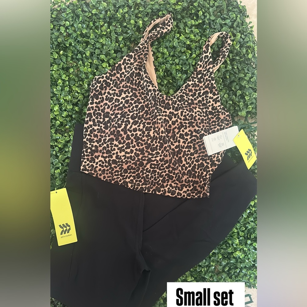 all in motion Black Leggings with Leopard Print Waist Panel (Black, Brown, Tan)